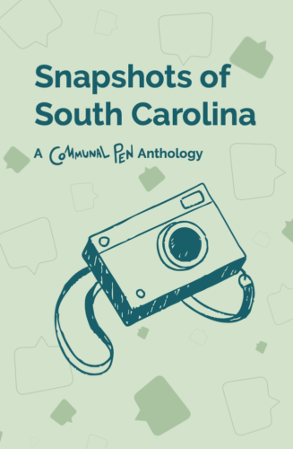 Green cover of Snapshots of South Carolina with a camera drawing in teal and A Communal Pen anthology beneath the title.